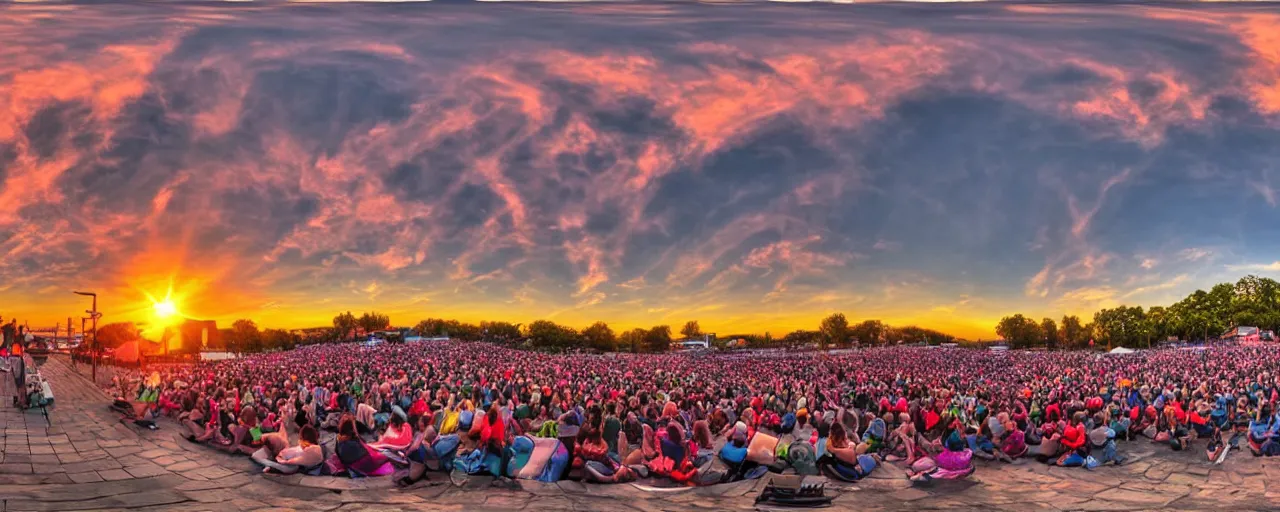 Prompt: HDRI Panorama of a concert during sunset