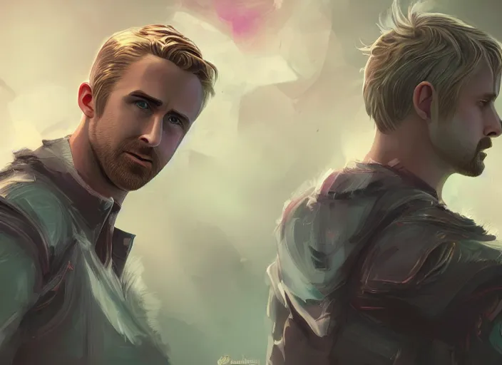 Prompt: ryan gosling character concept art, digital illustration, trending on artstation, intricate details, epic composition, sharp focus, 8 k uhd, masterpiece, league of legends splash art