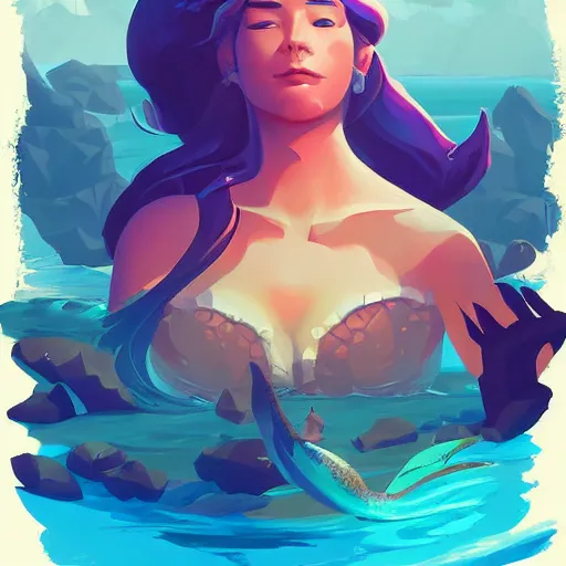 Image similar to painting mermaid treasure on sea of thieves game avatar hero smooth face median photoshop filter cutout vector, behance hd by jesper ejsing, by rhads, makoto shinkai and lois van baarle, ilya kuvshinov, rossdraws global illumination