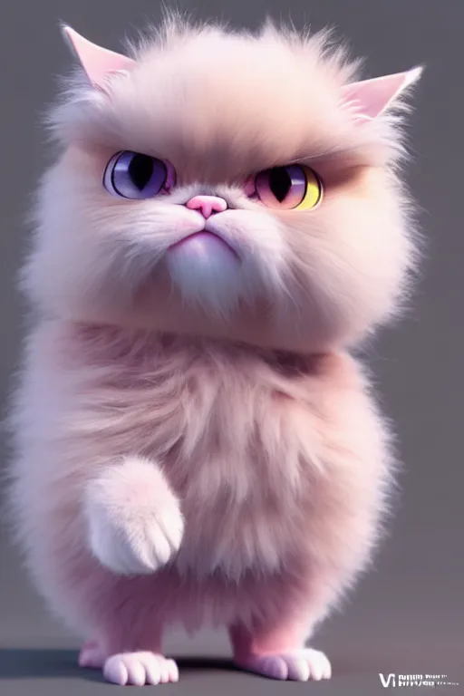 Image similar to high quality 3 d render hyperrealist very cute pastel fluffy! grumpy griffin cat hybrid with armor, vray smooth, in the style of detective pikachu, hannah yata charlie immer, dramatic pink light, low angle, uhd 8 k, sharp focus