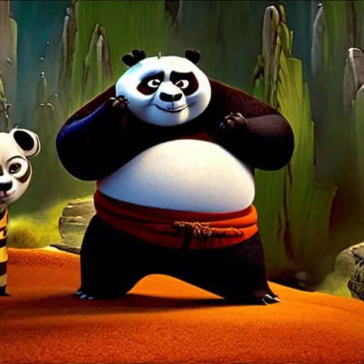 Prompt: film still of po from kung fu panda with the face of jack black