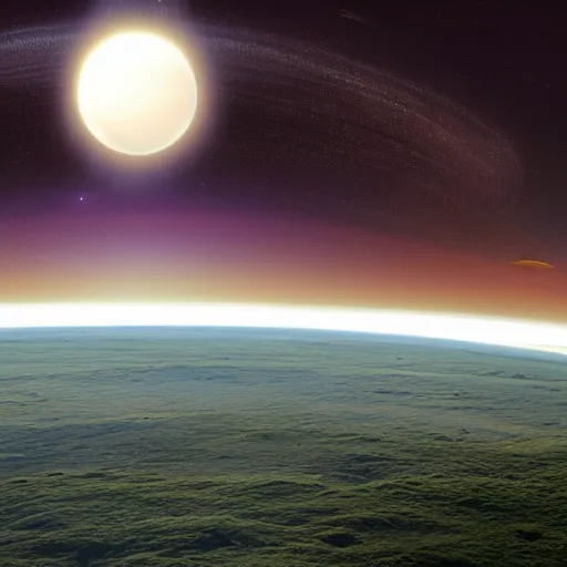 Image similar to landscape showing horizon of a ringworld