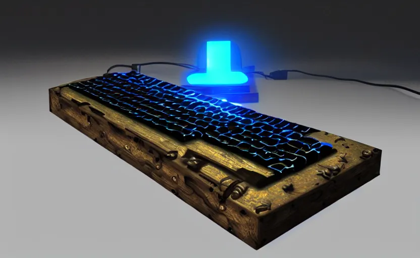 Image similar to small hand tool with leds and keyboards, extremely detailed cyberpunk ( steampunk ), day light, realistic shaded,
