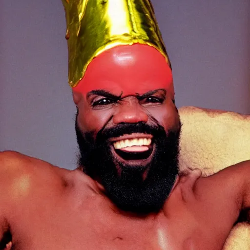 Prompt: melting conehead mr. t band, detailed facial expressions, 1 9 8 0 s aesthetic