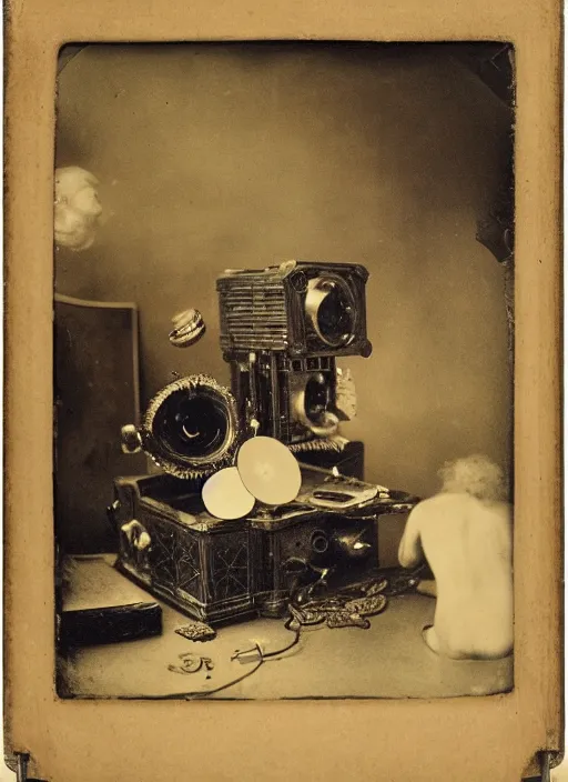 Prompt: old wetplate daguerreotype portrait of the birth of a genius writer, explosion of data fragments, fractal, intricate, elegant, highly detailed, parallax, leica, medium format, subsurface scattering, by jheronimus bosch and greg rutkowski and louis jacques mande daguerre