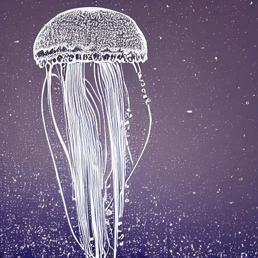 Prompt: A jellyfish made of crystals, floating above a city