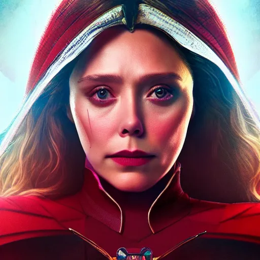 Prompt: A portrait of elizabeth olsen as scarlet witch from the movie doctor strange 2, cinematic, digital art, amazing detail