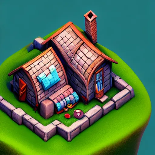 Prompt: Isometric 3D Fantasy Cute House, Smoth 3D Illustration, soft render, Servando Lupini, handpaint texture, Blender, 3DCoat