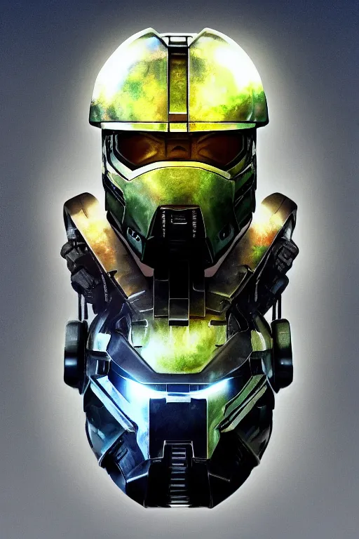 Image similar to robot ninja mask helmet halo master chief radiating a glowing aura global illumination ray tracing hdr fanart arstation by ian pesty and katarzyna da „ bek - chmiel