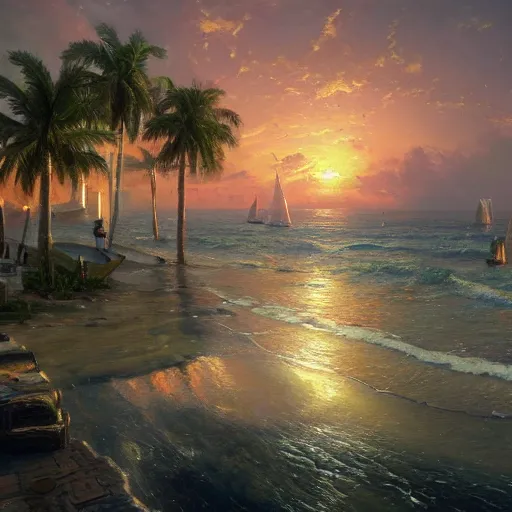 Prompt: A beautiful painting of a Fort Lauderdale Florida by Greg Rutkowski and Thomas Kinkade, Trending on Artstation cinematic 4k wallpaper, 8k, ultra detailed, high resolution, artstation, award winning