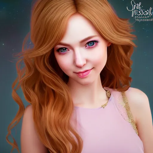 Image similar to beautiful intricate photograph of nikki from shining nikki dress - up game, a cute young woman, light pink hair, long hair with full bangs, full heart - shaped face, hazel amber eye color, pale skin, light blush, chinese heritage,, smiling softly, golden hour, soft focus, 8 k, hyperrealism, hyperdetailed