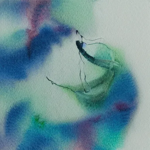 Prompt: the only way to catch a stray breath is by exhaling on glass and releasing from its cage the river that lives among pulsing cilia, abstract watercolour, concept art