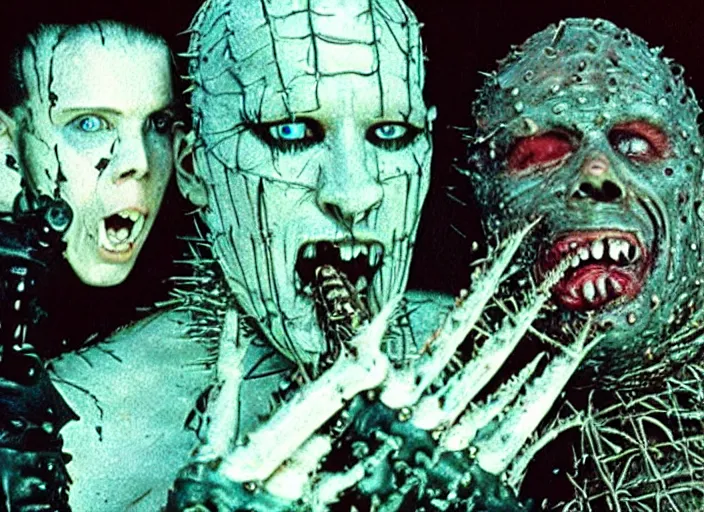 Image similar to a disgusting vile cenobite eating a man, cult horror, hellraiser inspired by The Thing, mcfarlane, clive barker, by Cronenberg and greg nicotero