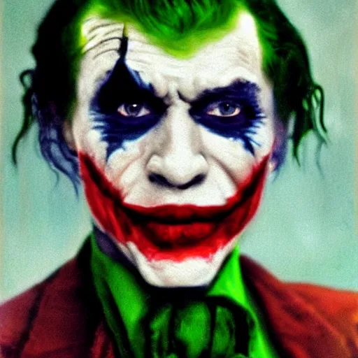 Prompt: peter otoole, hair green, face white, lips red, portrait, impressionistic, film still, joker