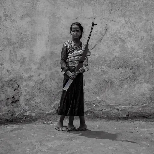 Image similar to a nepali woman carrying a sword, art