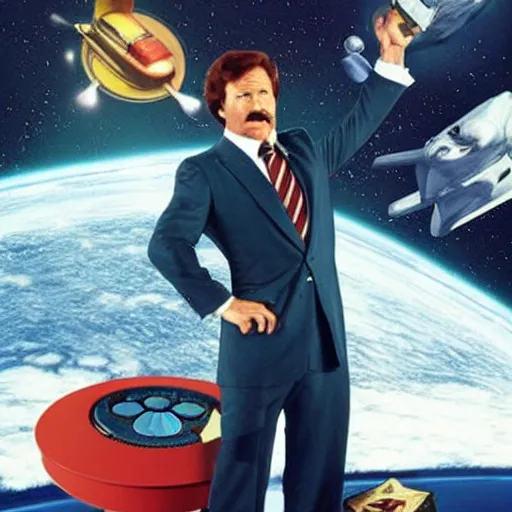 Prompt: ron burgundy as the captain of the starship enterprise,