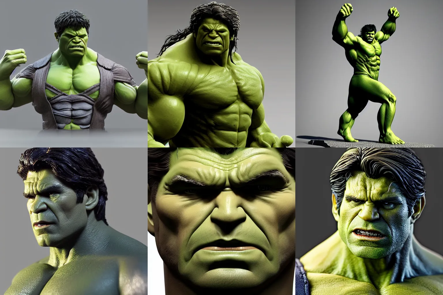 Image similar to of a 3d clay model of the incredible hulk, ultra fine detail, hair strands, ultra high resolution, fine texture detail, miniature painting techniques, perfect proportions, marvel cinematic universe, eric bana