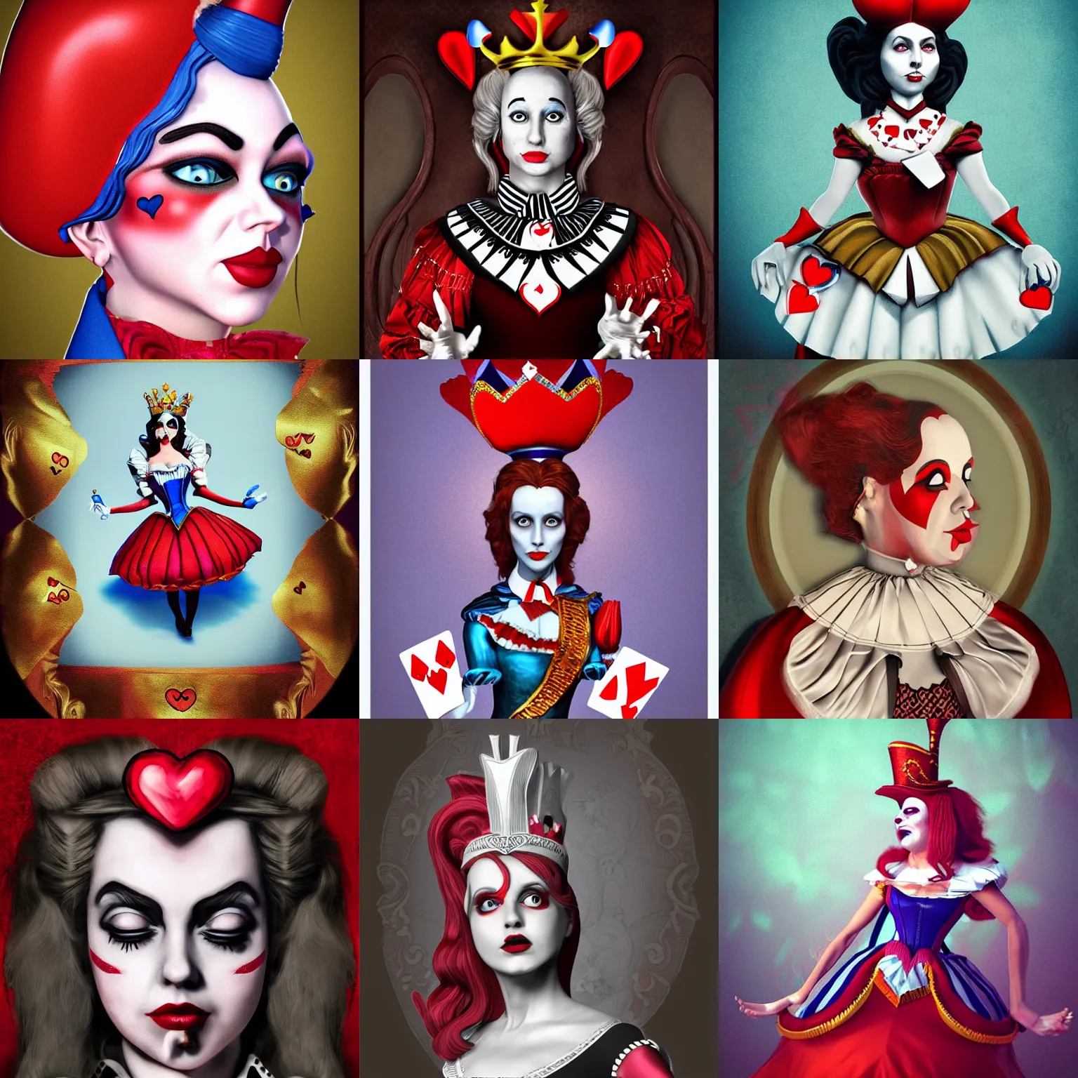 Prompt: queen of hearts from alice in wonderland in the style of an awesome famous artist 3 d rendered, digital art, trending on artstation