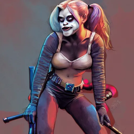 Image similar to Harley Quinn but she's a young ape kid girl, illustration, comic, by James Jean, by John Coltrane and Marc Simonetti, high detail of the face, full body