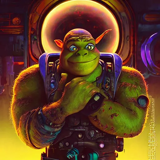 Image similar to lofi biopunk portrait of shrek the doom slayer, pixar style, by tristan eaton stanley artgerm and tom bagshaw.