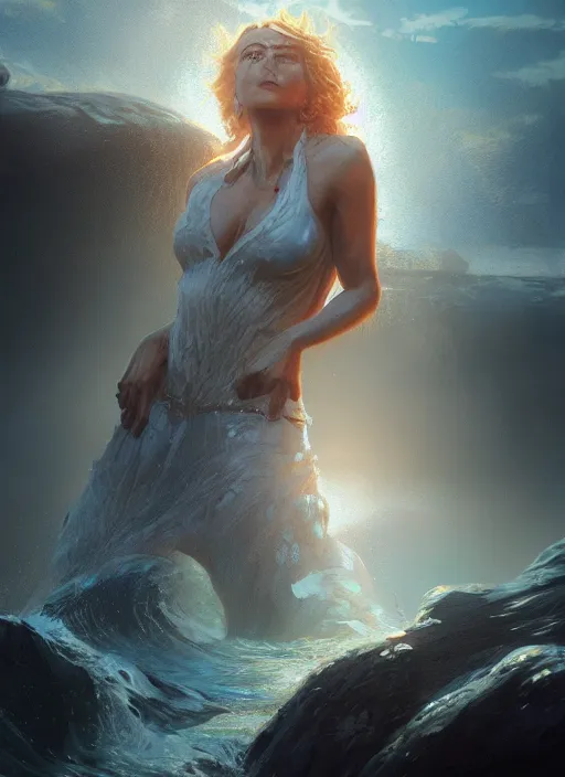 Prompt: portrait, jemanja goddess of the oceans, dramatic lighting, cinematic, establishing shot, extremly high detail, foto realistic,, post processed, artstation, matte painting, style by eddie mendoza, raphael lacoste, alex ross