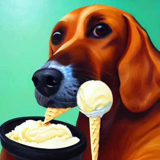 Image similar to painting of a dog eating ice cream