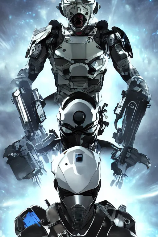 Image similar to cyber cyborg ninja mask helmet metal gear solid artic suit swat commando, global illumination ray tracing hdr fanart arstation by sung choi and eric pfeiffer and gabriel garza and casper konefal, a spectacular view cinematic rays of sunlight comic book illustration, by john kirby