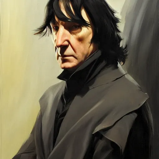 Prompt: greg manchess portrait painting of severus snape as overwatch character, medium shot, asymmetrical, profile picture, organic painting, sunny day, matte painting, bold shapes, hard edges, street art, trending on artstation, by huang guangjian and gil elvgren and sachin teng