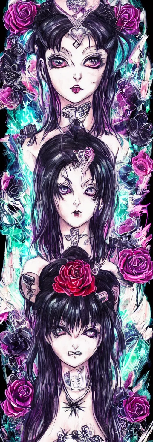 Prompt: Punk Rock Sailor Moon, with tattoos, dark clothing, beautiful portrait painting of an anime girl, cute, blonde hair, symmetrical face, symmetrical eyes, two identical symmetrical eyes, portrait, beautiful girl, artstation, trending on artstation, gorgeous, smooth skin, cutie, long hair, fantasy style, pastel colors , FHD