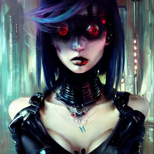 cyber punk sexy gothic girl, expressive oil painting, | Stable