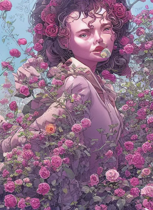 Image similar to a princess in the rose garden by josan gonzalez, katsuhiro otomo, andrew ferez, rule of thirds, beautiful