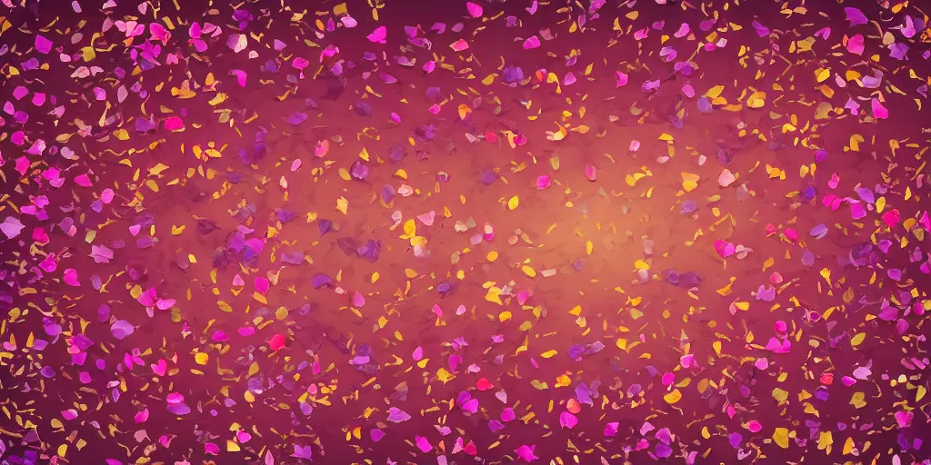 Image similar to background art of spaciously scattered flower petals flowing and floating through the blowing wind from left to right on a simple sunset background, large individual rose petals, angular background elements, polygonal fragments, anime, artgerm, manga, trending on artstation, art nouveau, mature color scheme