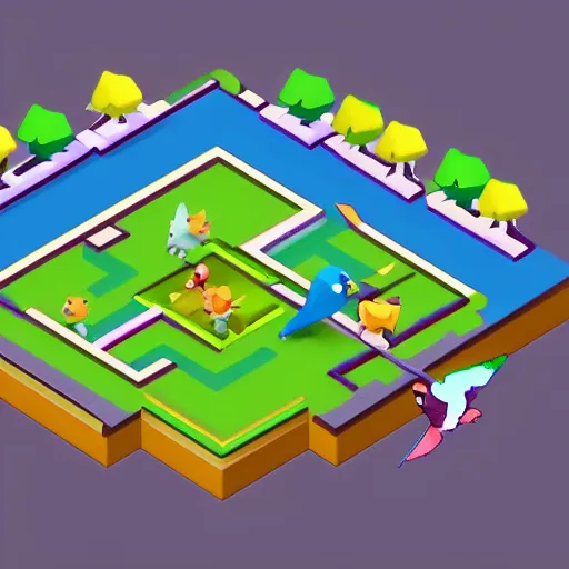 Prompt: isometric world of pokemon!! bird's eye view