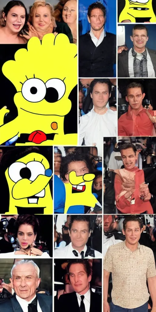 Image similar to Cinema celebrities looking like sponge bob.