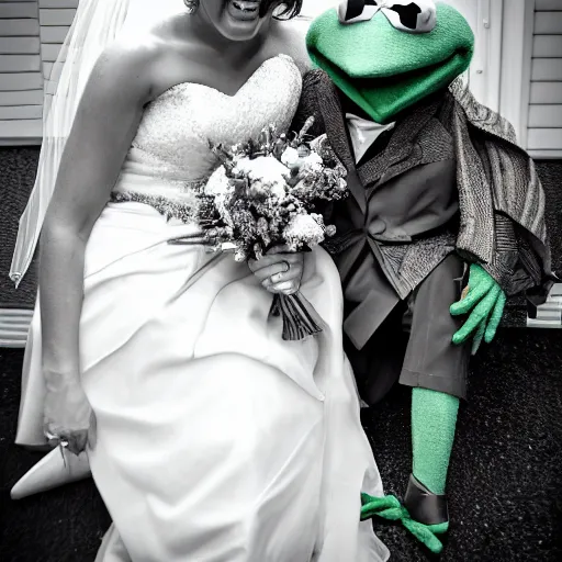 Image similar to Kermit thr Frog photobombing wedding photos