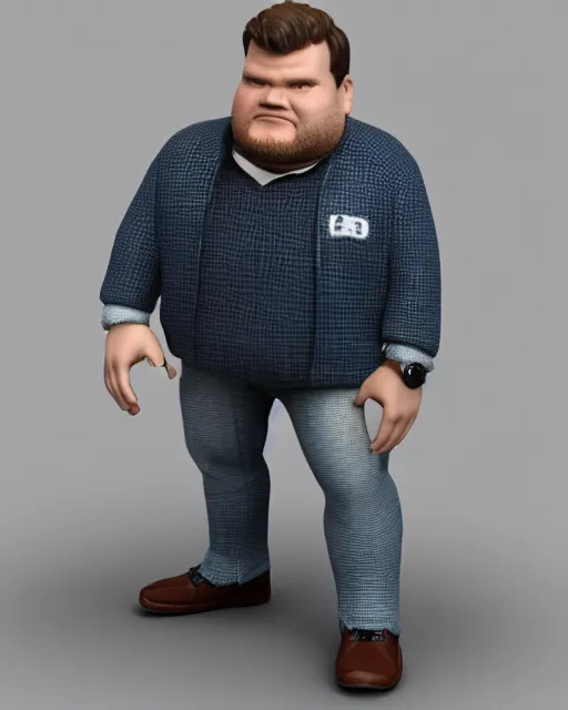 Image similar to full body 3d render of James Corden as a funko pop, studio lighting, white background, blender, trending on artstation, 8k, highly detailed , intricate details