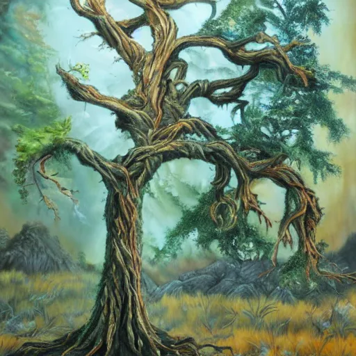 Prompt: A 47 year old tree, fantasy painting, lots of detail