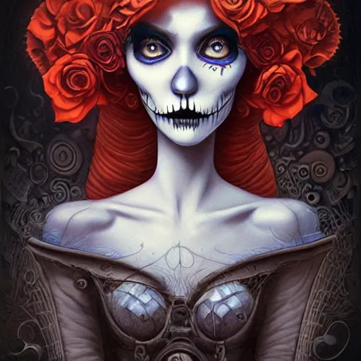 Image similar to Lofi portrait Pixar style by Joe Fenton and Stanley Artgerm and Tom Bagshaw and Tim Burton, dio de los muertos