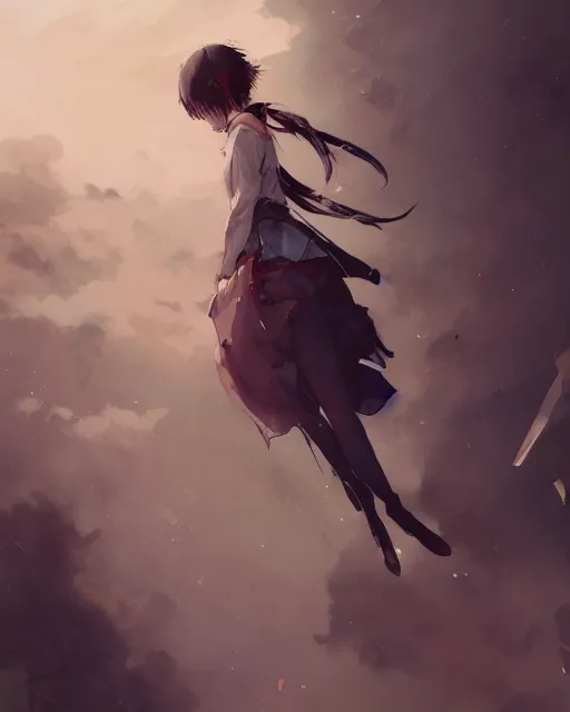 Image similar to a young japanese woman with very short hair looking to the skies, cinematic lighting, dramatic atmosphere, artwork by dustin nguyen, akihiko yoshida, greg tocchini, greg rutkowski, cliff chiang, 4 k resolution, trending on artstation,