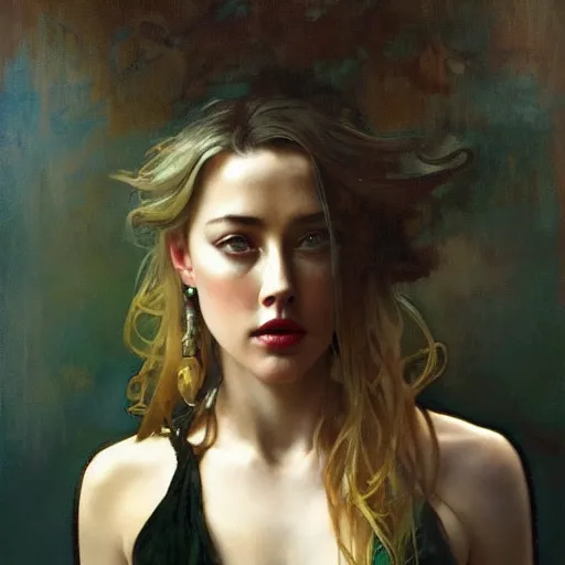 Prompt: hyperrealist portrait of a woman as amber heard staring down on a magical bowl of water. by jeremy mann and alphonse mucha, fantasy art, photo realistic, dynamic lighting, artstation, poster, volumetric lighting, very detailed faces, 4 k, award winning