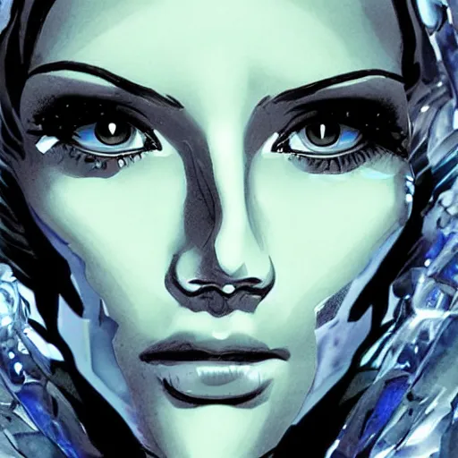 Prompt: woman portrait made out of ice, beautiful, cyborg, comic book art