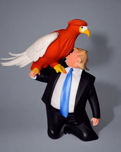 Prompt: Medium Shot Donald Trumps wearing orange pajamas kissing an american eagle, octane, dramatic lighting, editorial photo, 35mm, very detailed