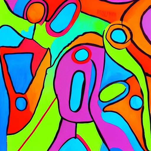 Image similar to bipolar painting split mind colorful shapes and lines.