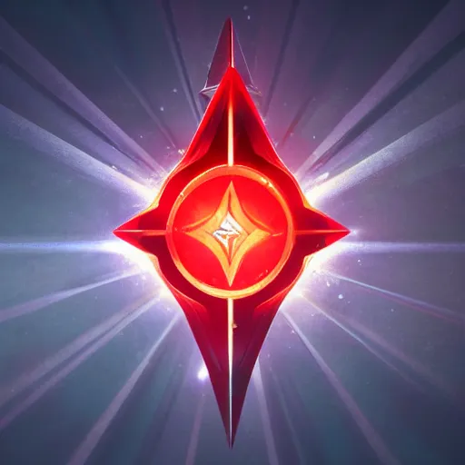 Image similar to game - icon of sword and battleaxe crossed on a prism, red powerful fantasy epic legends, game icon stylized, digital illustration radiating, a glowing aura, global illumination, ray tracing, 8 k high definition, intricate details, octane render, unreal engine, trending on arstation