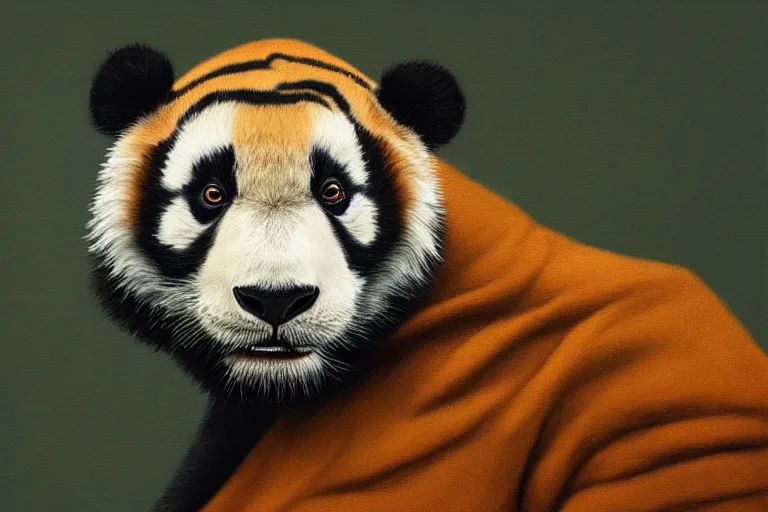 Prompt: panda tiger hybrid animal, portrait by tim eitel