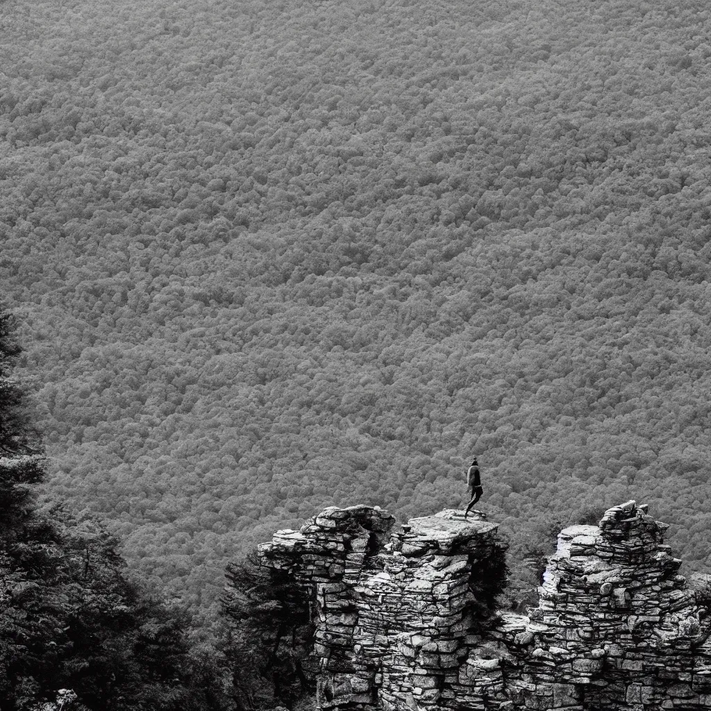 Prompt: the strider at mohonk ridge, minimalistic album cover, digital, no text, no watermarks, graphic design patterns