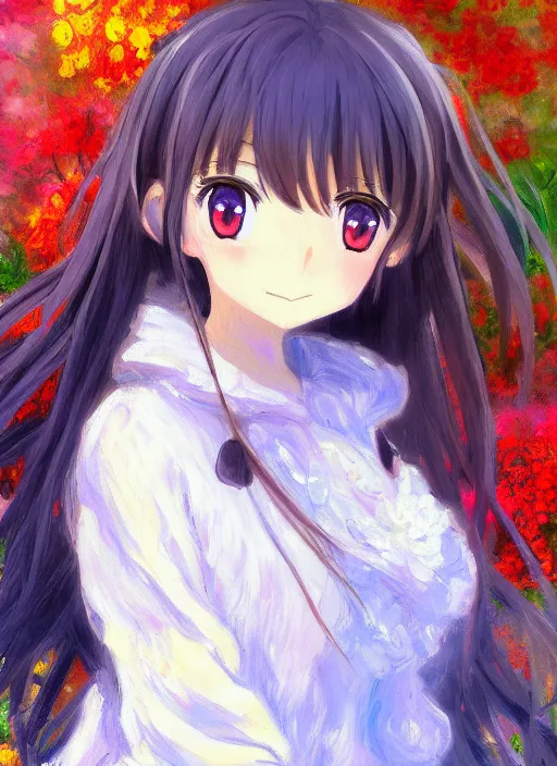 Image similar to an extremely cute girl, very anime, trending artwork, 4 k, anime painter studio, an impressionist style by claude monet