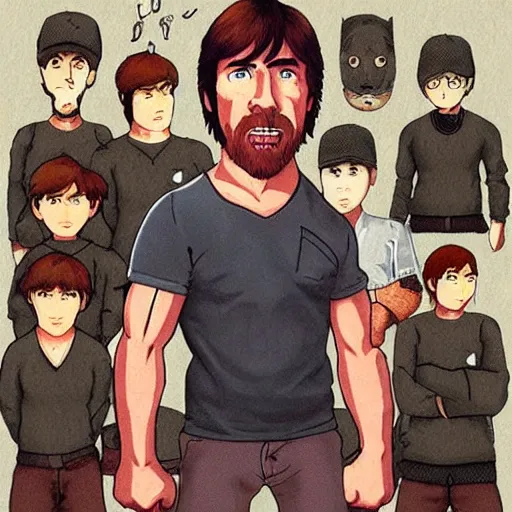 Image similar to chuck norris in the style of ghibli