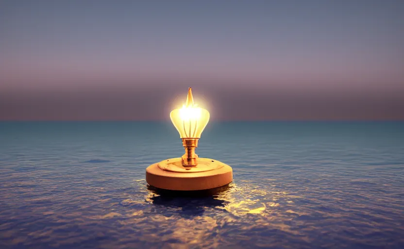 Prompt: a lamp's soft glow as it floats alone in the ocean at night, concept art, 4k