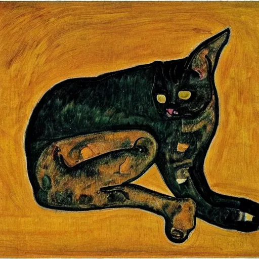 Prompt: cat by egon schiele